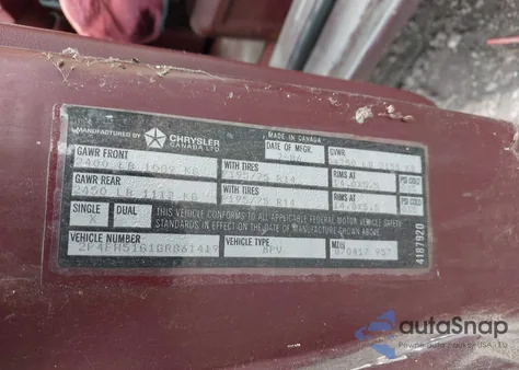 1986 Plymouth Voyager Le z USA, uszkodzony, nr VIN 2P4FH51G1GR861419